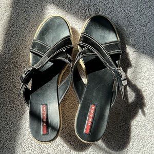 Black Prada Wedge Sandals